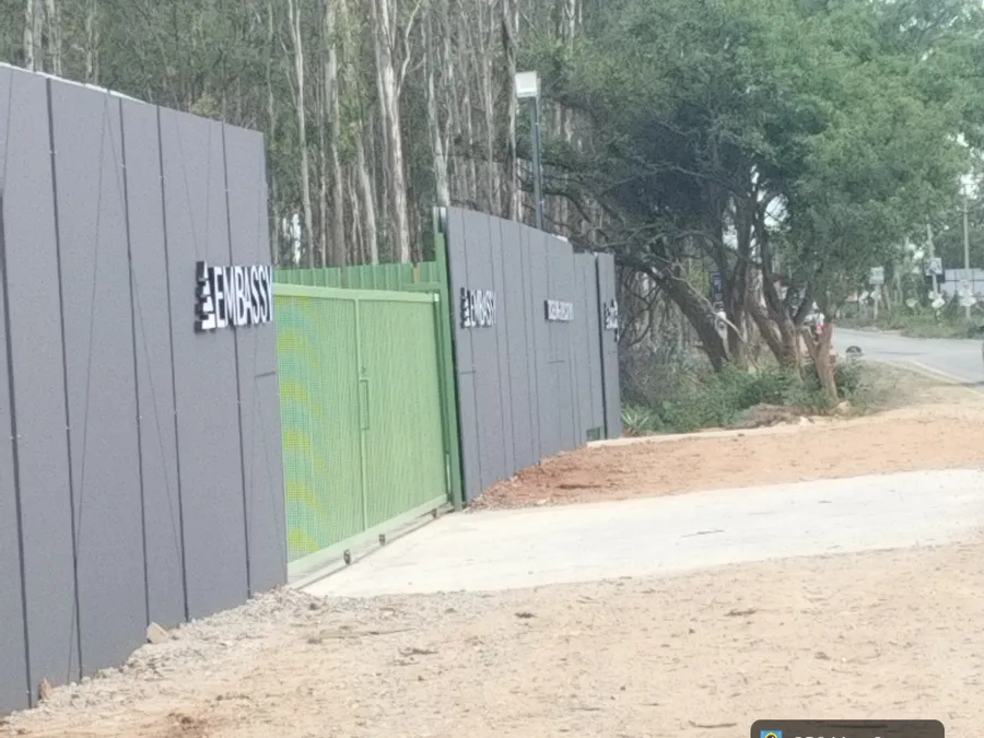 Embassy Knowledge Park Site Gate — July 2026 Secured site access gate at Embassy Knowledge Park, Yelahanka — July 2026